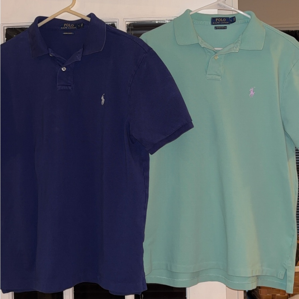 Polo by Ralph Lauren Men’s Polo Shirts Custom Slim Fit Navy & Mint Green Sz L